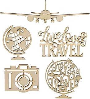 20 Wooden Travel Theme Cutouts for Scrapbooking