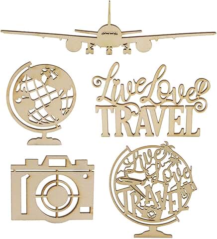 20 Wooden Travel Theme Cutouts for Scrapbooking