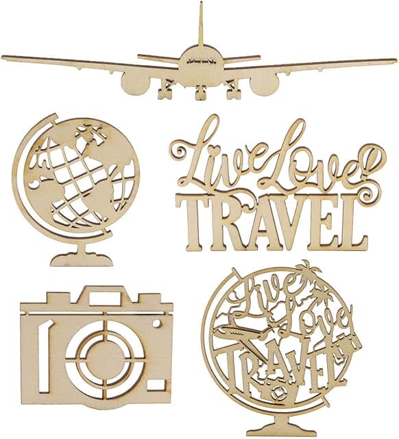 20 Wooden Travel Theme Cutouts for Scrapbooking