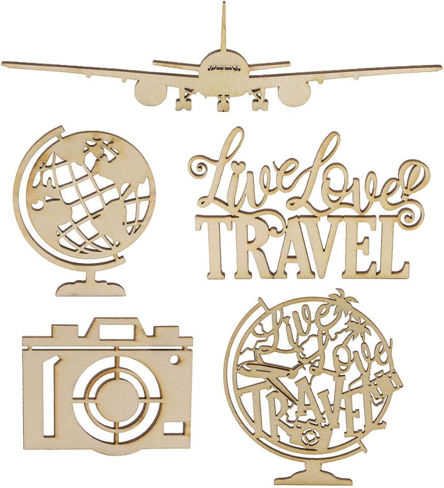 20 Wooden Travel Theme Cutouts for Scrapbooking