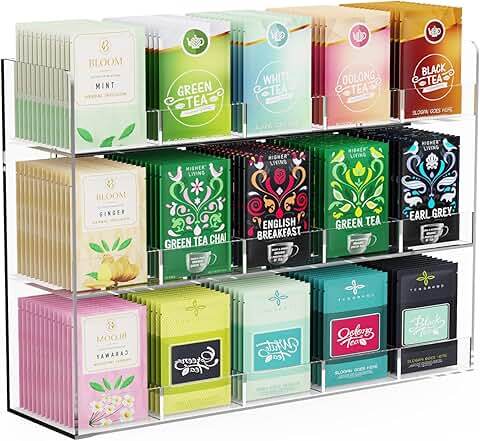Three-layer acrylic tea bag organizer with 15 slots