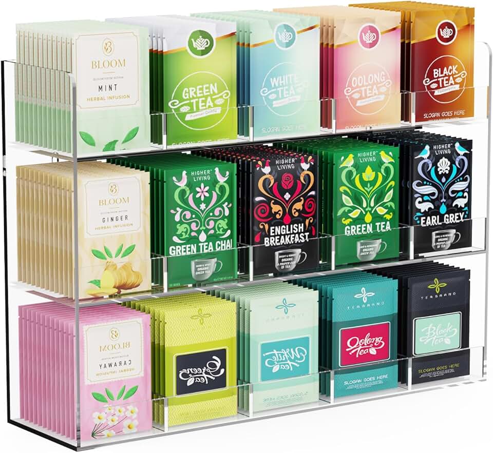 Three-layer acrylic tea bag organizer with 15 slots