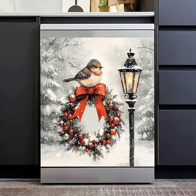 Snow Scene Christmas Wreath Bird Magnet for Appliances