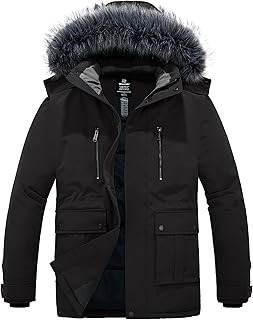 Men's Thick Winter Puffer Jacket with Faux Fur Hood