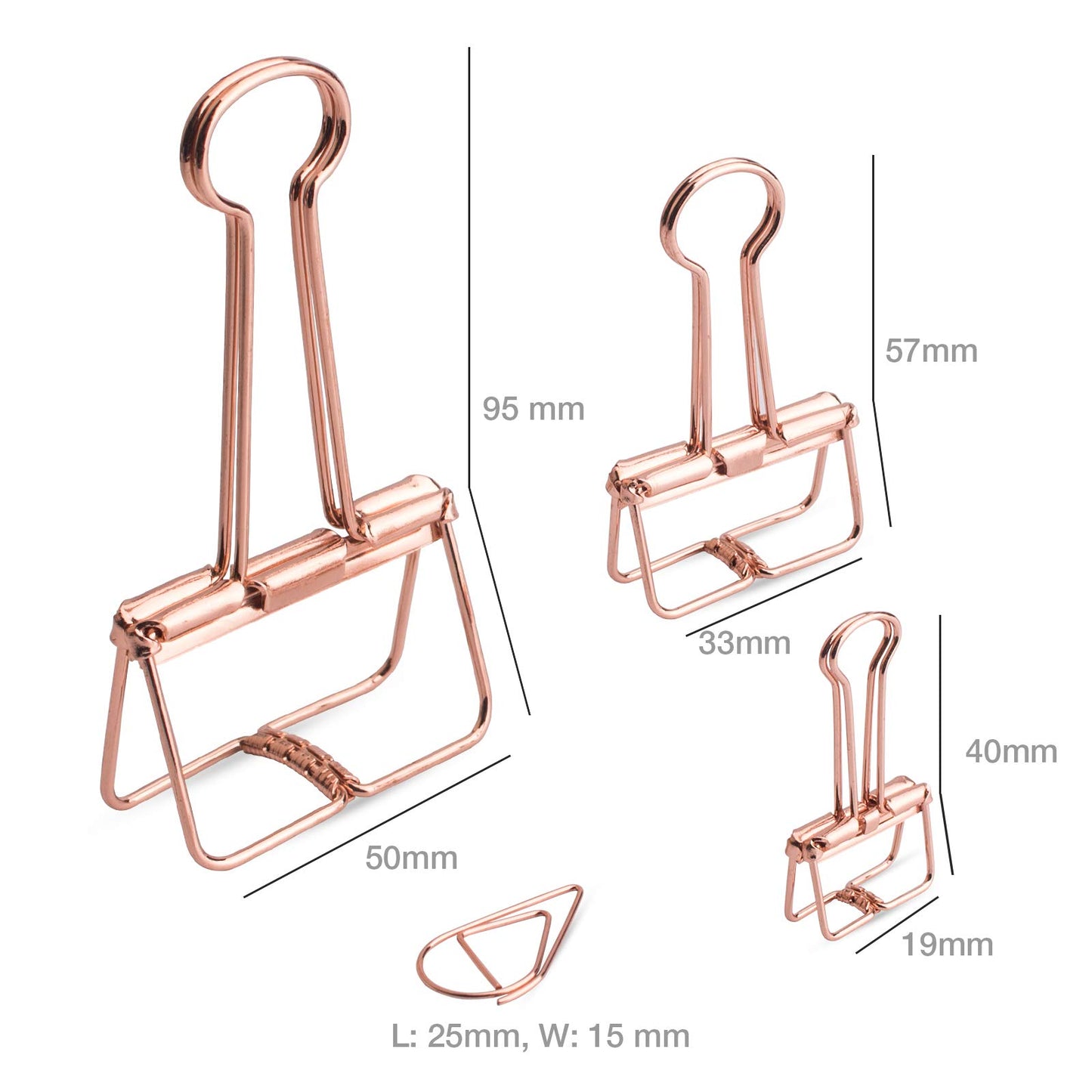 Set of Rose Gold Wire and Paper Clips in Assorted Sizes