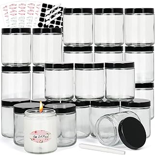 24 Clear Glass Jars with Black Lids, 8 oz