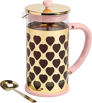 Pink 8-Cup French Press Coffee Maker with Heart Scoop
