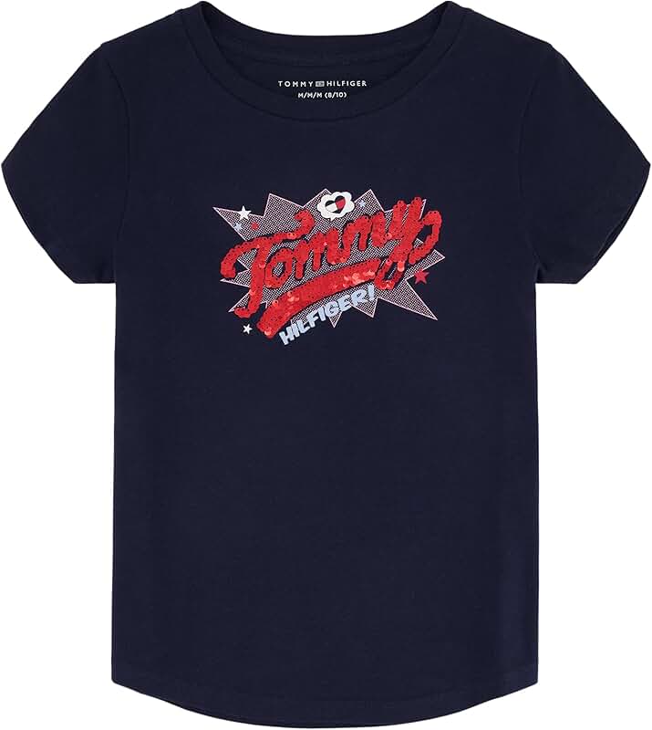 Girls' Short Sleeve T-Shirt with Sequin Design