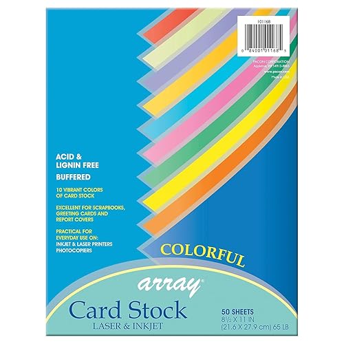 Colorful Assortment Card Stock, 10 Colors, 8.5 x 11, 50 Sheets