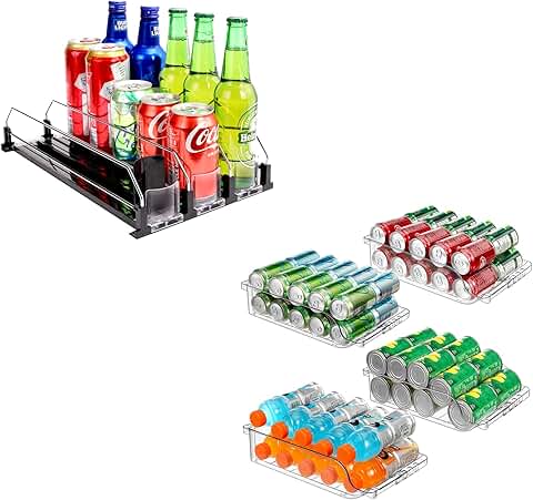 Automatic soda can organizer with adjustable width for refrigerator storage