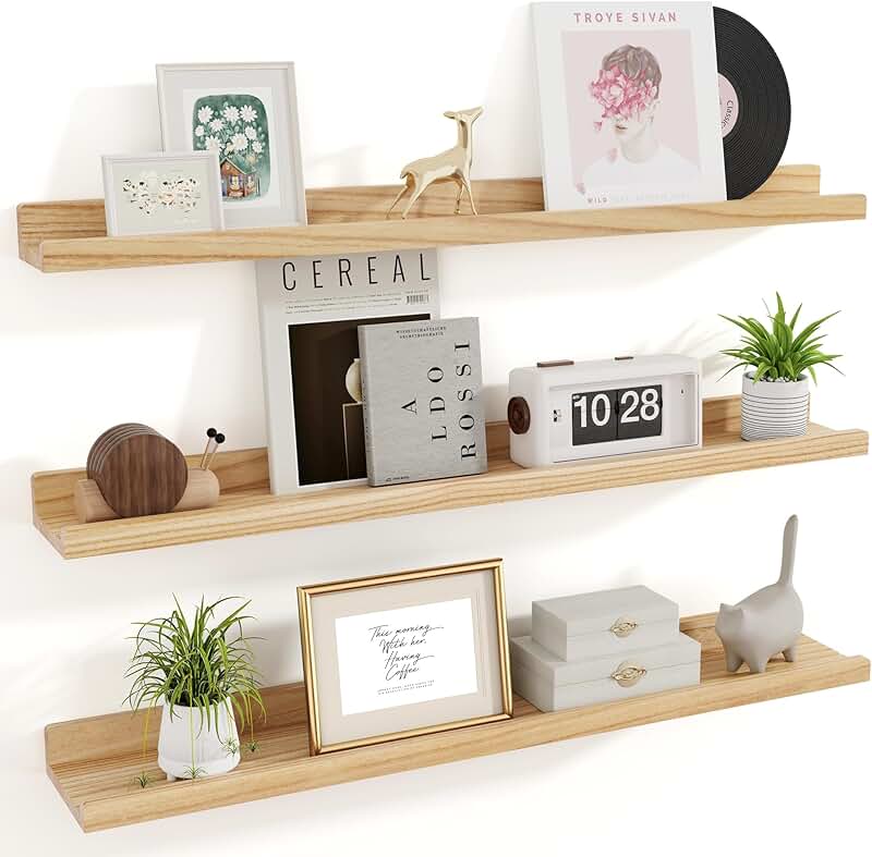 Set of 3 36-inch Solid Wood Wall Shelves