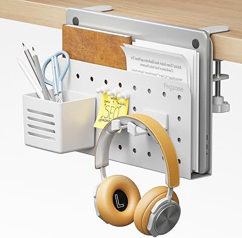 Desk Side Storage Organizer with Clamp and Pegboard