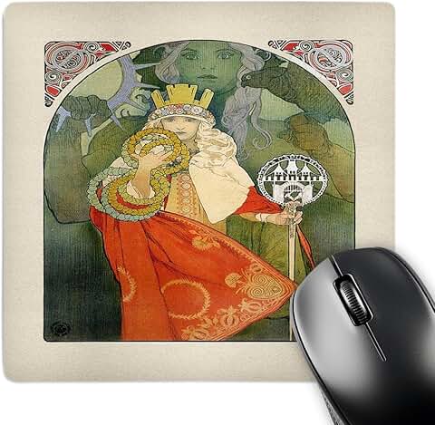 Print of Mucha Queen Art with Bird Mouse Pad