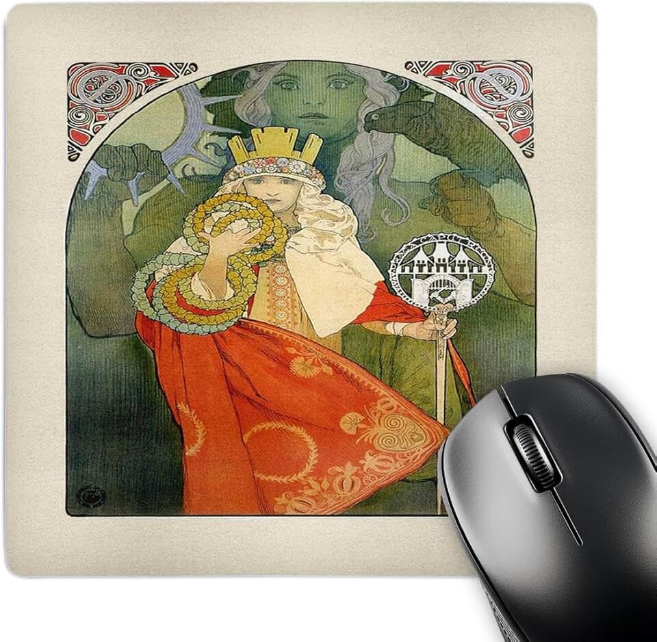 Print of Mucha Queen Art with Bird Mouse Pad