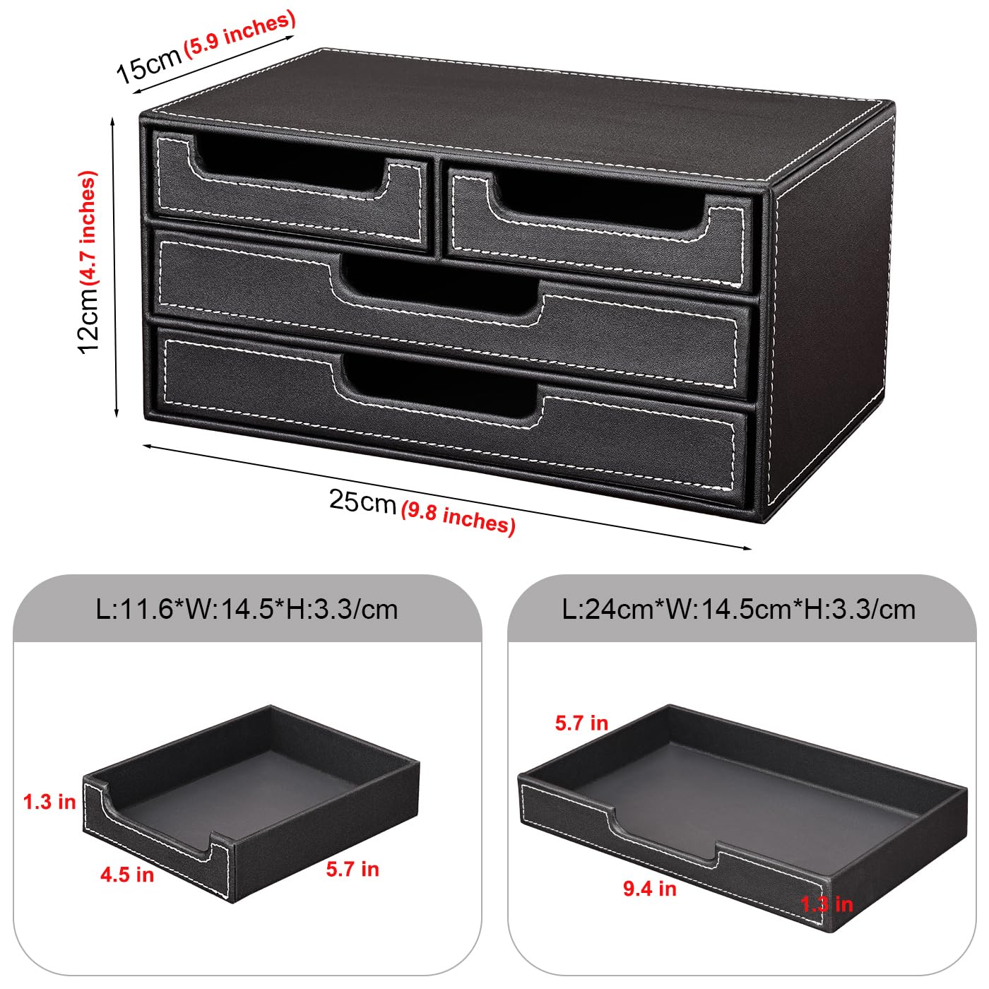 Small PU Leather Desk Organizer with 4 Drawers