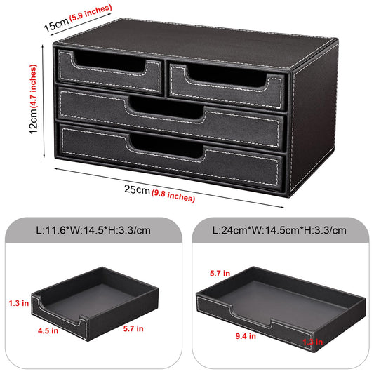 Small PU Leather Desk Organizer with 4 Drawers