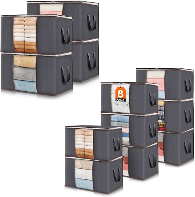 12 Pack 60L Foldable Clothes and Blanket Storage Bins
