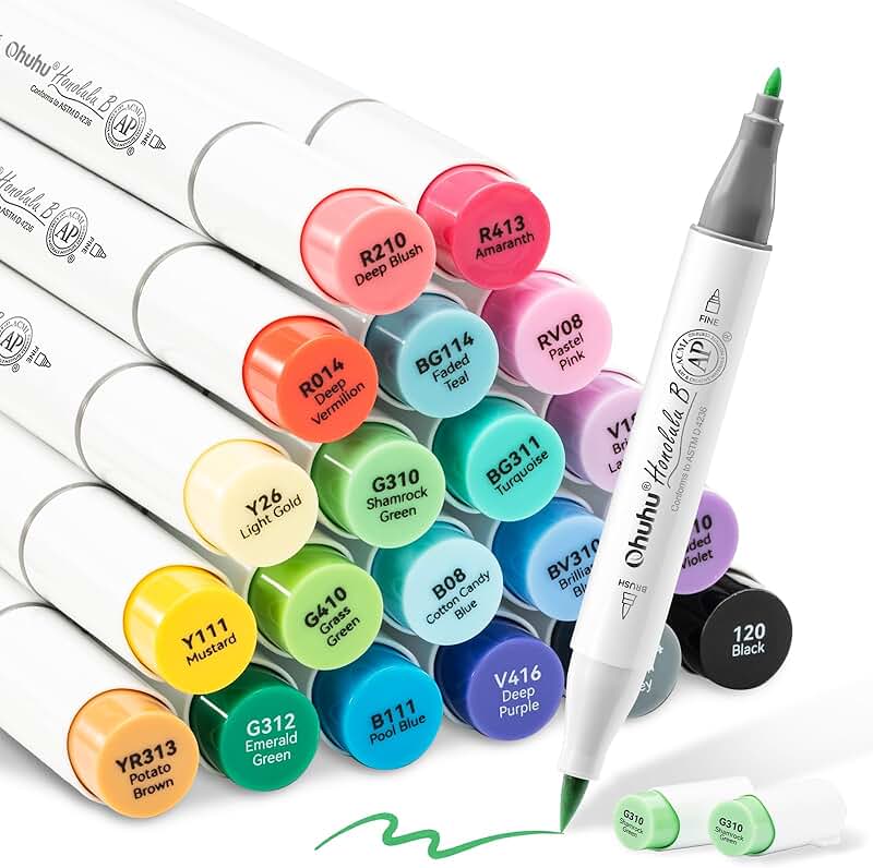 Alcohol Marker Set with 24 Colors and Dual Tips