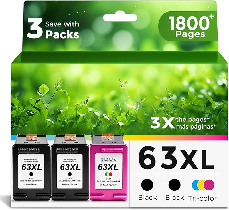 3-Pack Ink Cartridges for HP Printers (2 Black, 1 Color)