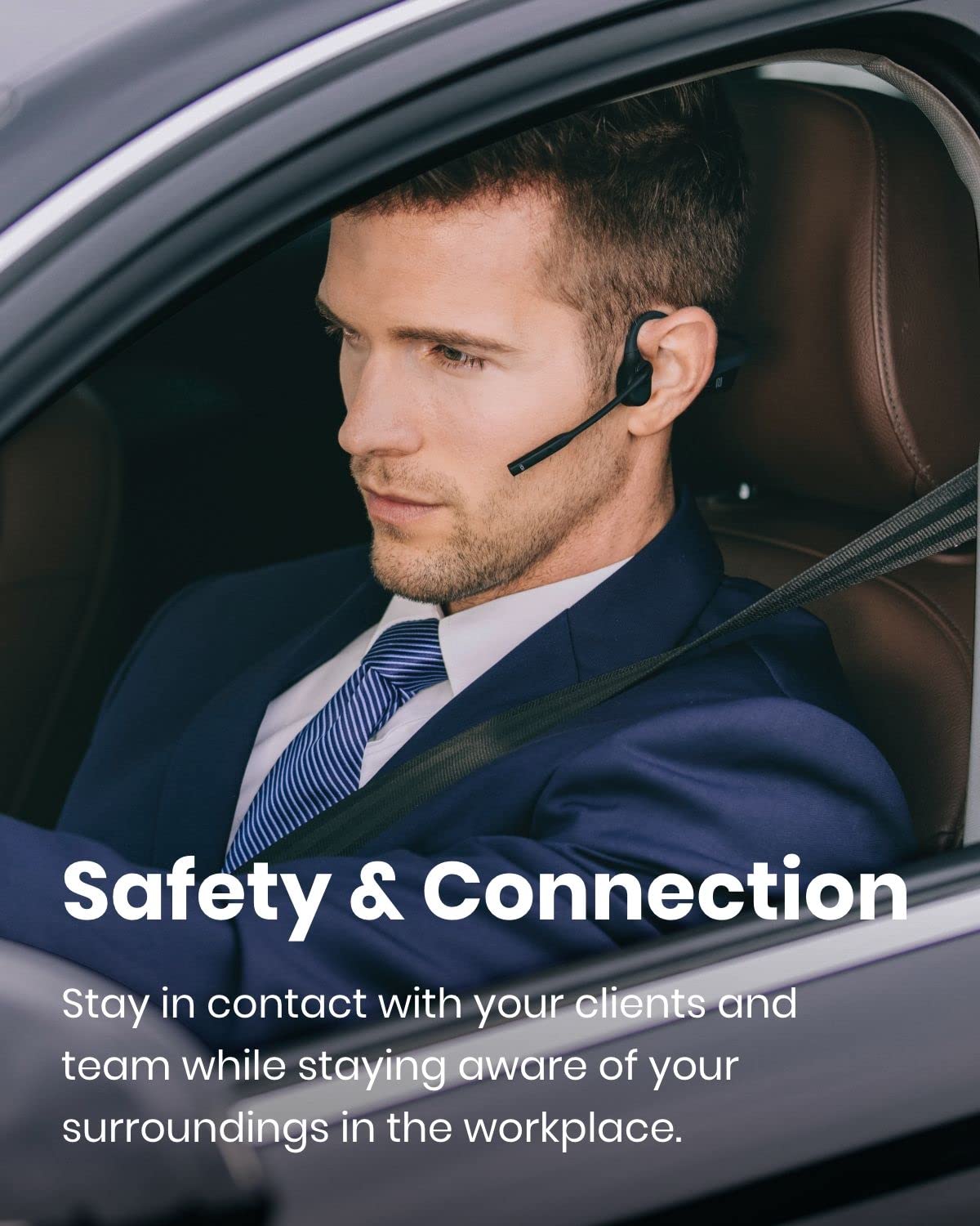 (AfterShokz) OpenComm - Bone Conduction Open-Ear Stereo Bluetooth Headset with Noise-Canceling Boom Microphone - Wireless Headset for Mobile Use, with Bookmark