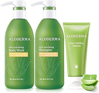 Aloe Shower Set with Body Wash, Shampoo, and Facial Cleanser