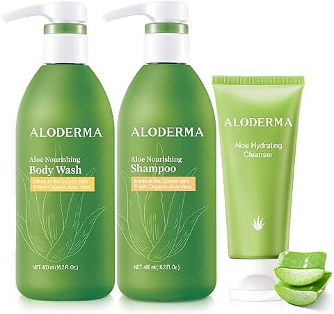 Aloe Shower Set with Body Wash, Shampoo, and Facial Cleanser