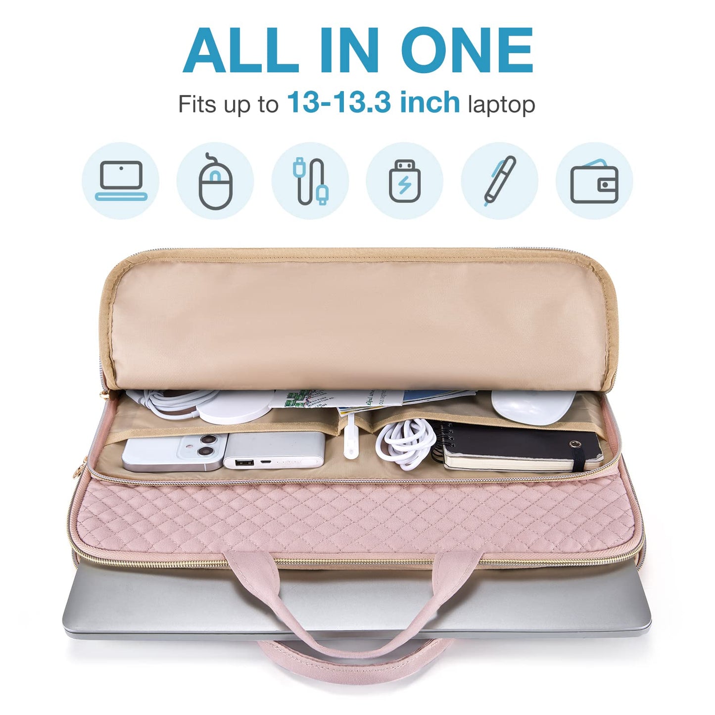 Laptop Sleeve, Laptop Carrying Case Compatible with 13-13.3 inch Notebook,Compatible with MacBook Pro 14 Inch,MacBook Air,Laptop Protective Bag with Pocket,Handles,Pink