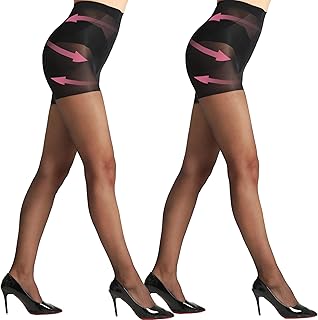 Black Tummy Control Sheer Pantyhose, 2 Pairs