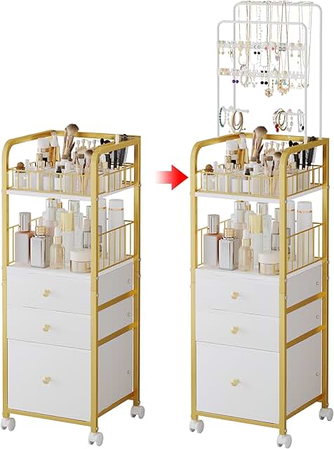 Gold 3-Drawer Makeup and Jewelry Organizer