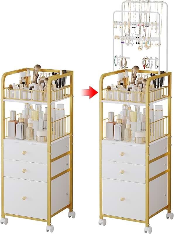 Gold 3-Drawer Makeup and Jewelry Organizer