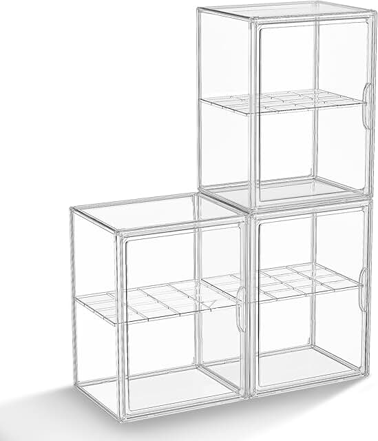 Large Clear Acrylic Display Case with Dividers, 3 Pack