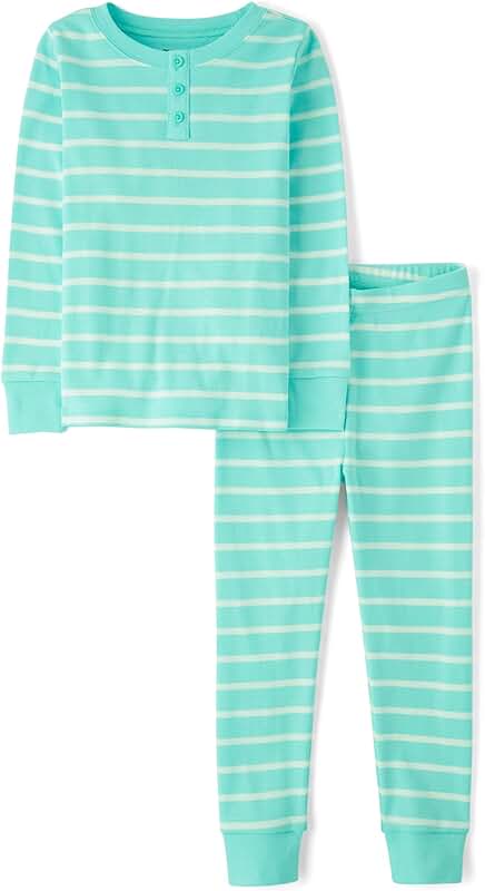 Kids' Cotton Henley Long Sleeve Top and Pants Pajama Set