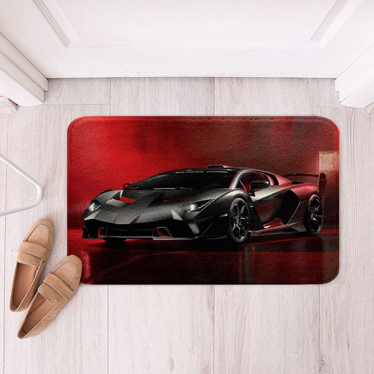 Race Car Rug, Speed Sports Car Bath Mat for Kids Boys Teens Bedroom Decor, Extreme Sport Automobile Door Mat, Plush Bathroom Decor Mat with Non Backing, Red Black 20"X32"
