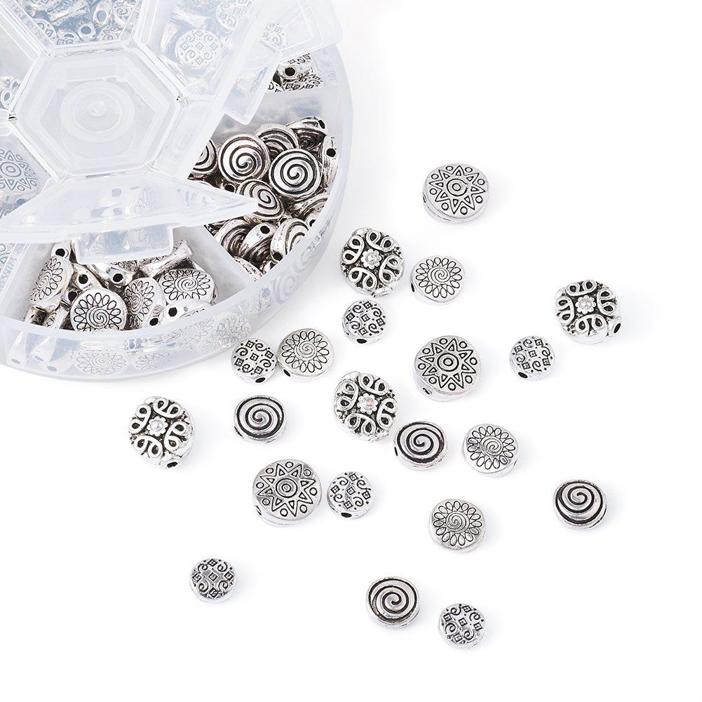 175pcs Tibetan Silver Flat Round Spacer Beads for Jewelry Making
