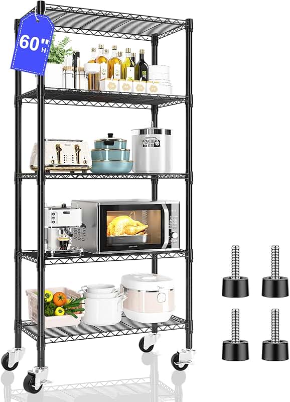 Heavy Duty 5-Tier Rolling Wire Shelving Unit