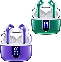 Forest Green and Purple True Wireless Earbuds with Charging Case