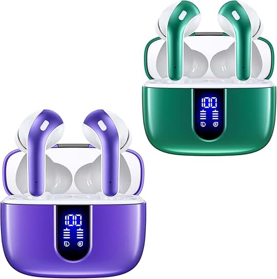 Forest Green and Purple True Wireless Earbuds with Charging Case