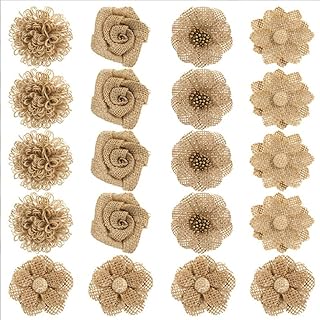 20 Handmade Burlap Fabric Flowers for Crafts and Decor
