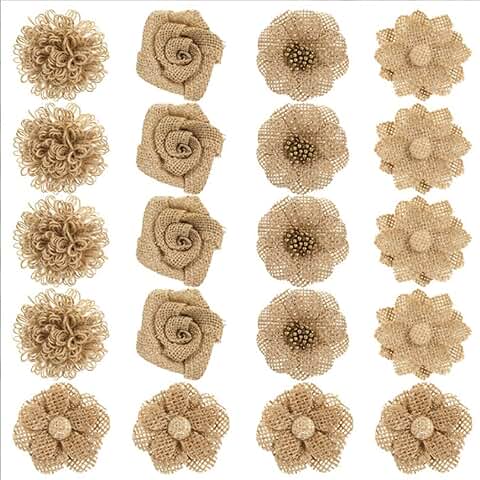 20 Handmade Burlap Fabric Flowers for Crafts and Decor