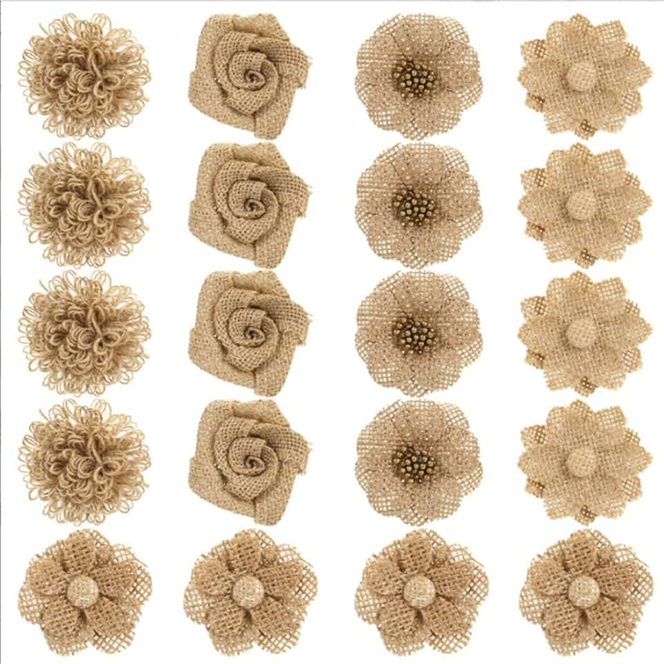 20 Handmade Burlap Fabric Flowers for Crafts and Decor