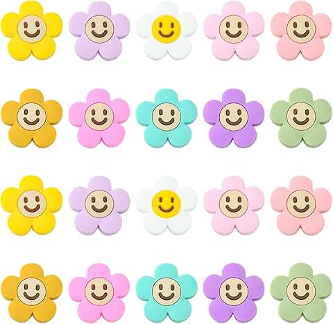 20 Daisy Silicone Flower Beads for Jewelry and Crafts