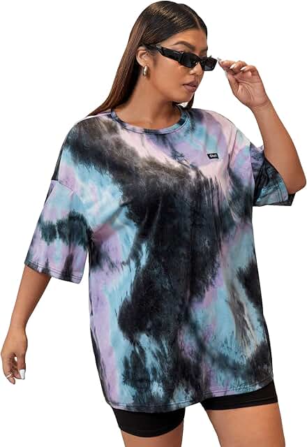 Plus Size Tie Dye Letter Drop Shoulder T-Shirt
