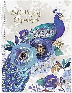 Blue Peacock Bill Organizer Book with Pockets and Labels