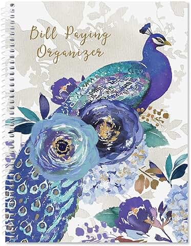 Blue Peacock Bill Organizer Book with Pockets and Labels