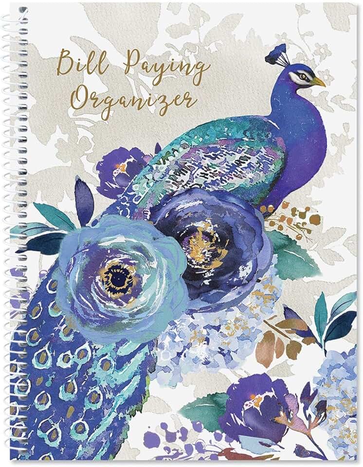 Blue Peacock Bill Organizer Book with Pockets and Labels