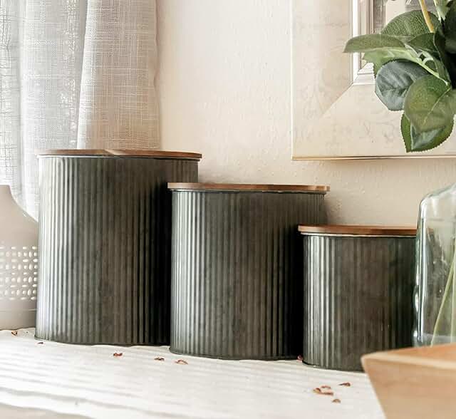 Farmhouse Kitchen Canister Set with 5, 4, and 2 Quart Tins