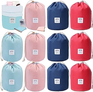 Set of 12 portable drawstring makeup and toiletry bags