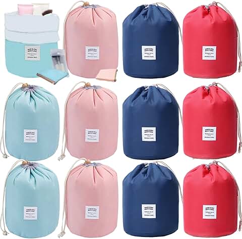 Set of 12 portable drawstring makeup and toiletry bags