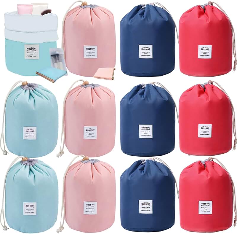 Set of 12 portable drawstring makeup and toiletry bags