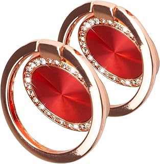 Red concentric circular textured phone ring holder with 360° rotation